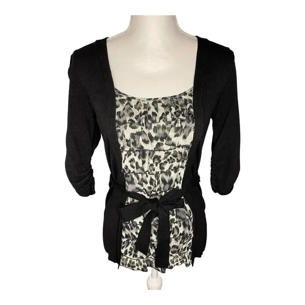 INC international concepts 2 in 1 ruffle tank with attached black cardigan small